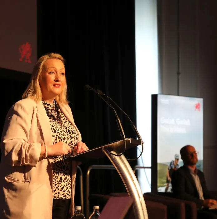 Rebecca Evans MS, Cabinet Secretary for Economy, Energy and Planning at the Wales Tourism Summit 2025, Venue Cymru, Llandudno.