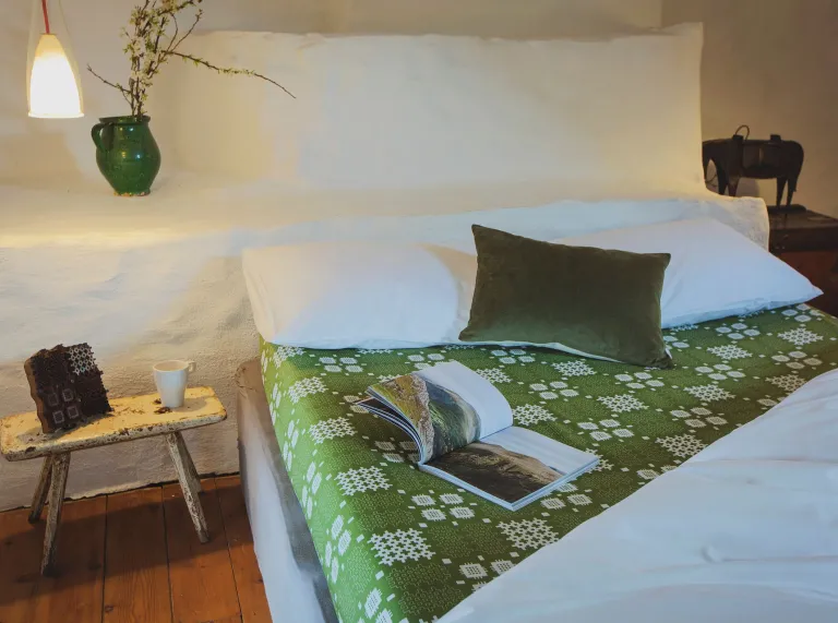 Image of inerior design using Welsh products. Welsh tapestry blanket by Hunant.