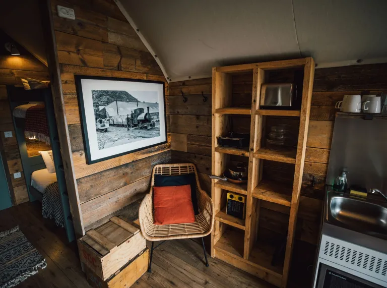 Image showing the interior of the glamping pod at Llechwedd Glamping.
