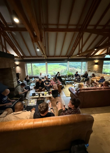 A group of cyclists relaxing at The Lodge Staylittle
