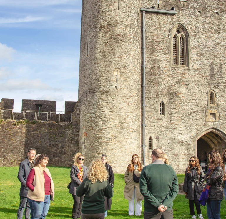 Group visiting Caerphilly Castle