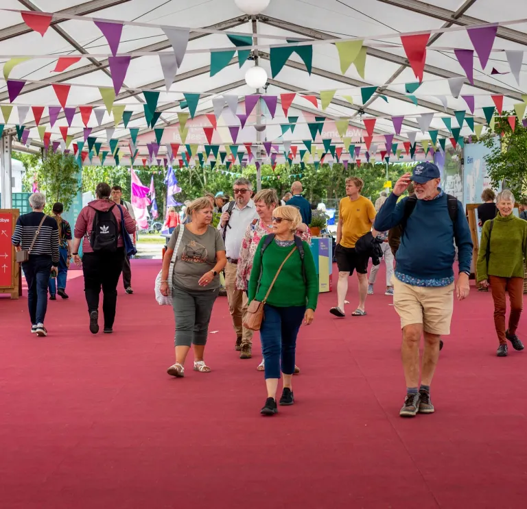 People arriving at the Hay Festival 2025