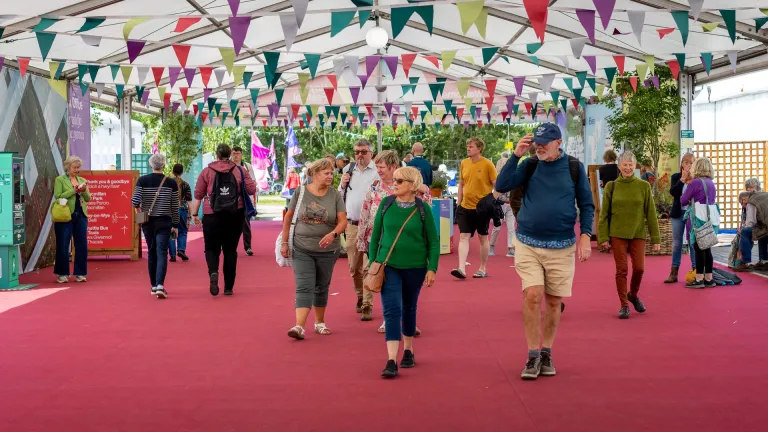 People arriving at the Hay Festival 2025