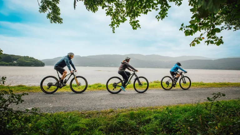 Cyclists on the Mawddach Trail,  North Wales 