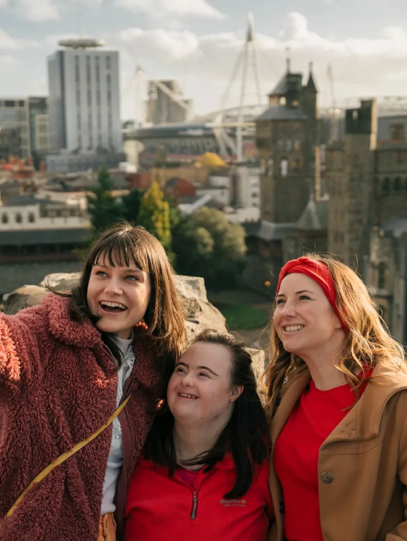 Image of three people taking a selfie at Cardiff Castle