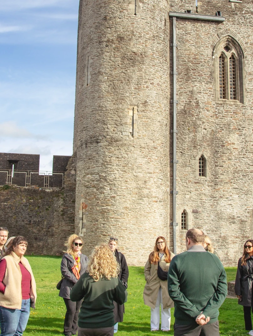 Group visiting Caerphilly Castle