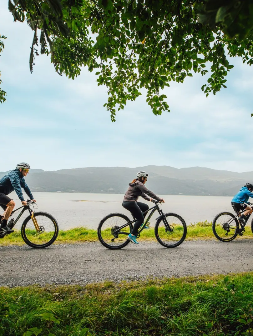 Cyclists on the Mawddach Trail,  North Wales 