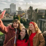 Image of three people taking a selfie at Cardiff Castle
