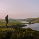 Man looking over the Elan Valley.