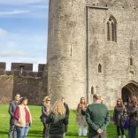 Group visiting Caerphilly Castle