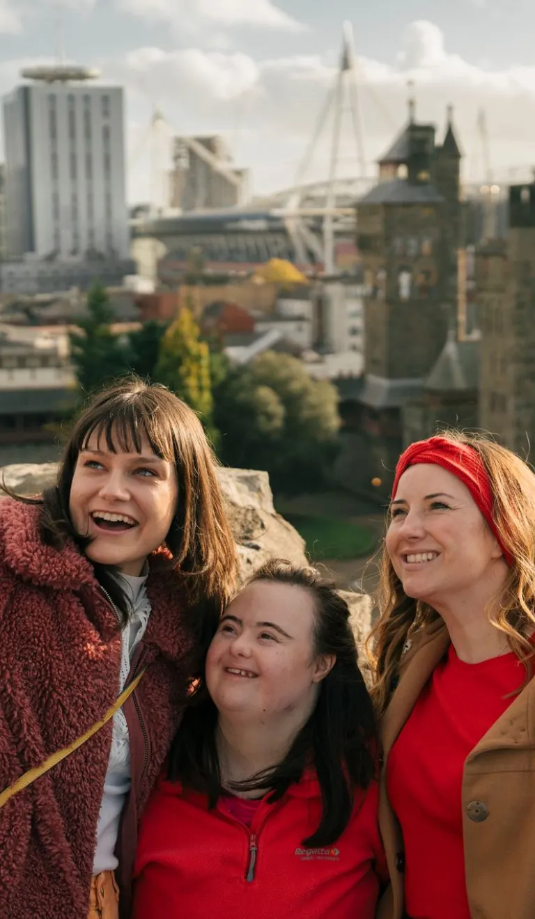 Image of three people taking a selfie at Cardiff Castle